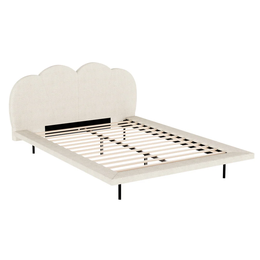 Kinsley Bed Frame Bouclé - Beige Queen - Nurns