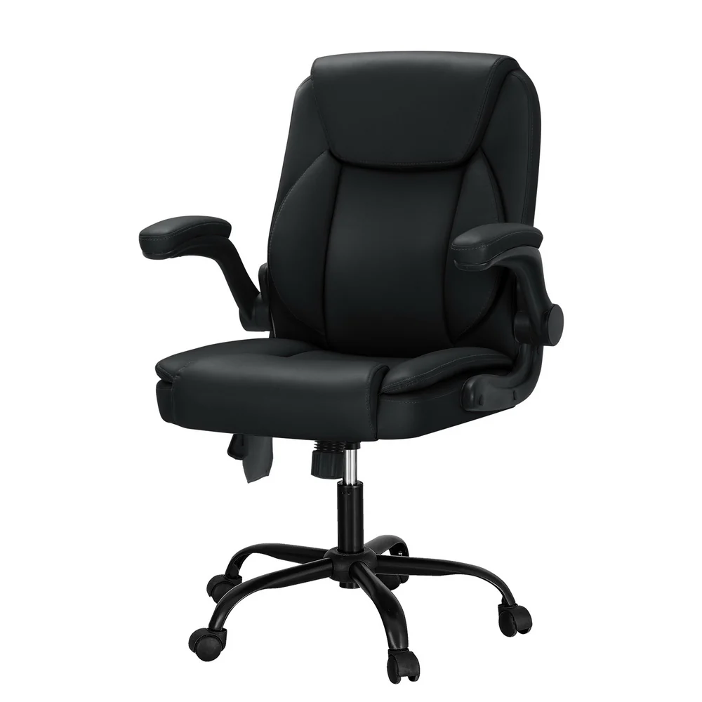 Artiss 2 Point Massage Office Chair Leather Mid Back Black - Nurns
