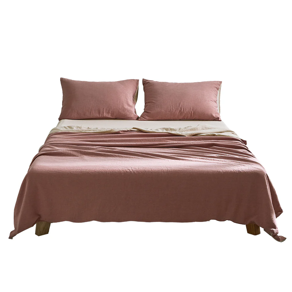 Single Cosy Club Cotton Bed Sheets Set Red Beige Cover - Nurns