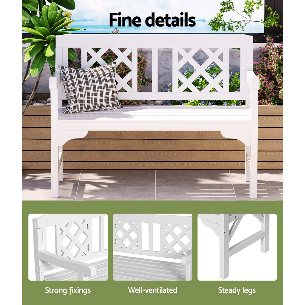 Solene Wooden Garden Bench 2 Seat Patio Furniture Timber Outdoor Lounge Chair - White - Nurns