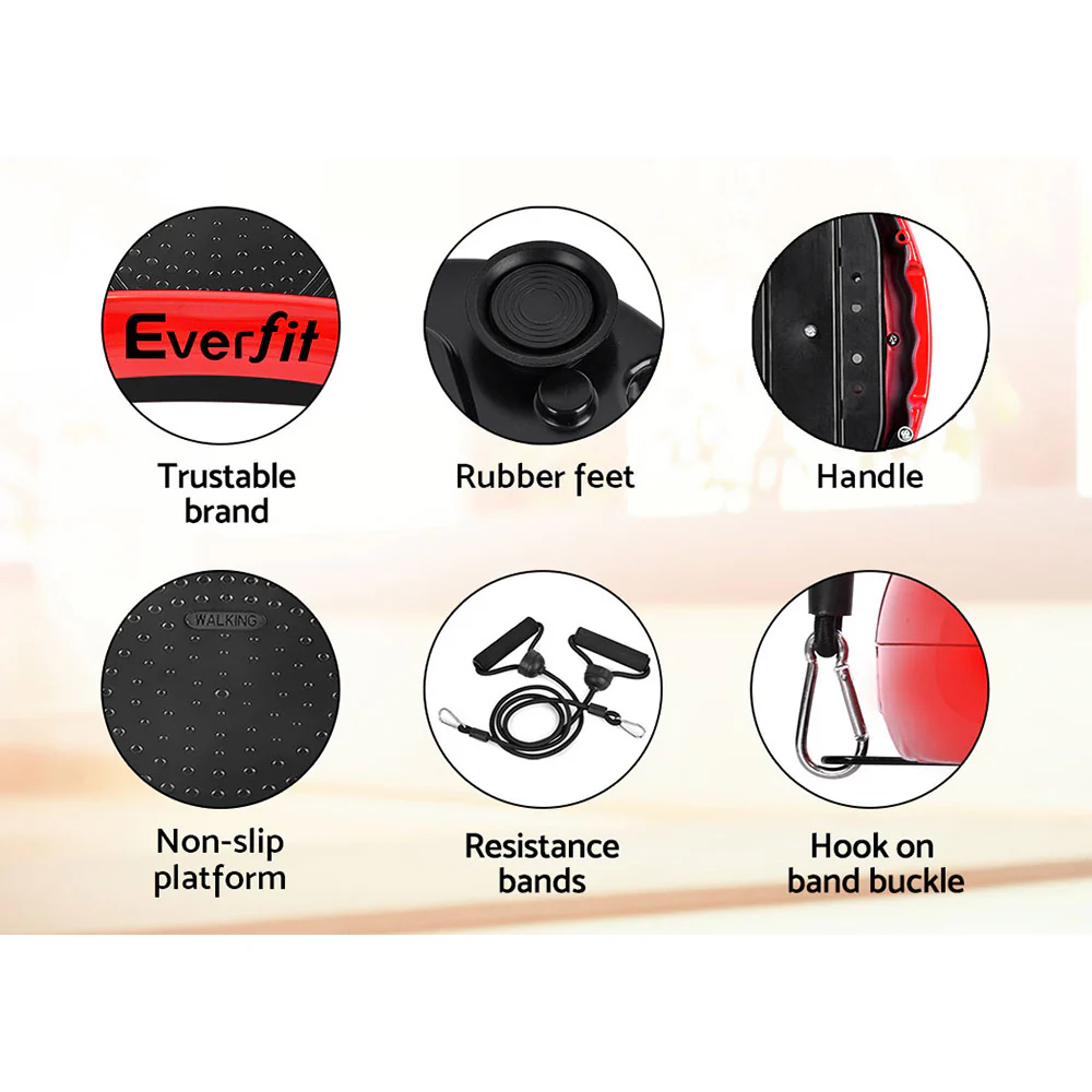 Everfit Vibration Machine Platform Vibrator Resistance Rope Home Fitness Red - Nurns