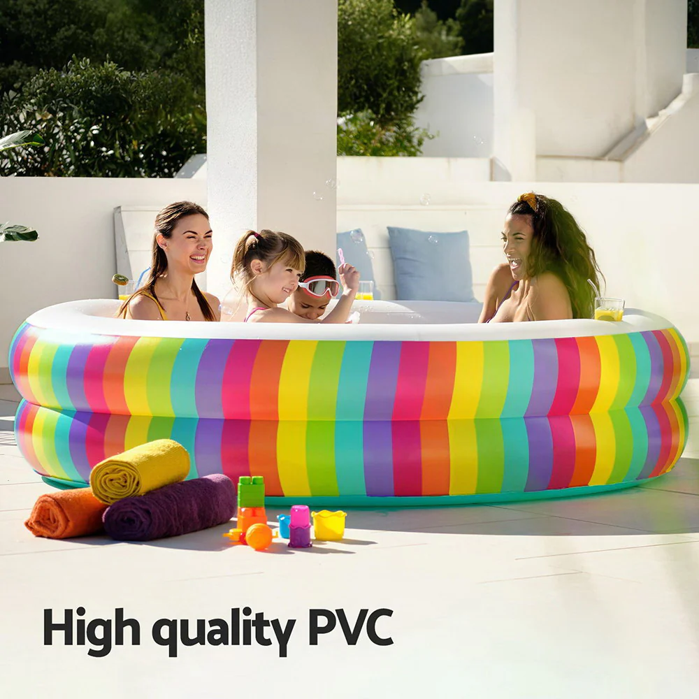 Bestway Kids Inflatable Round Pool Above Ground Cup Holder Rainbow 206x206x51cm - Nurns