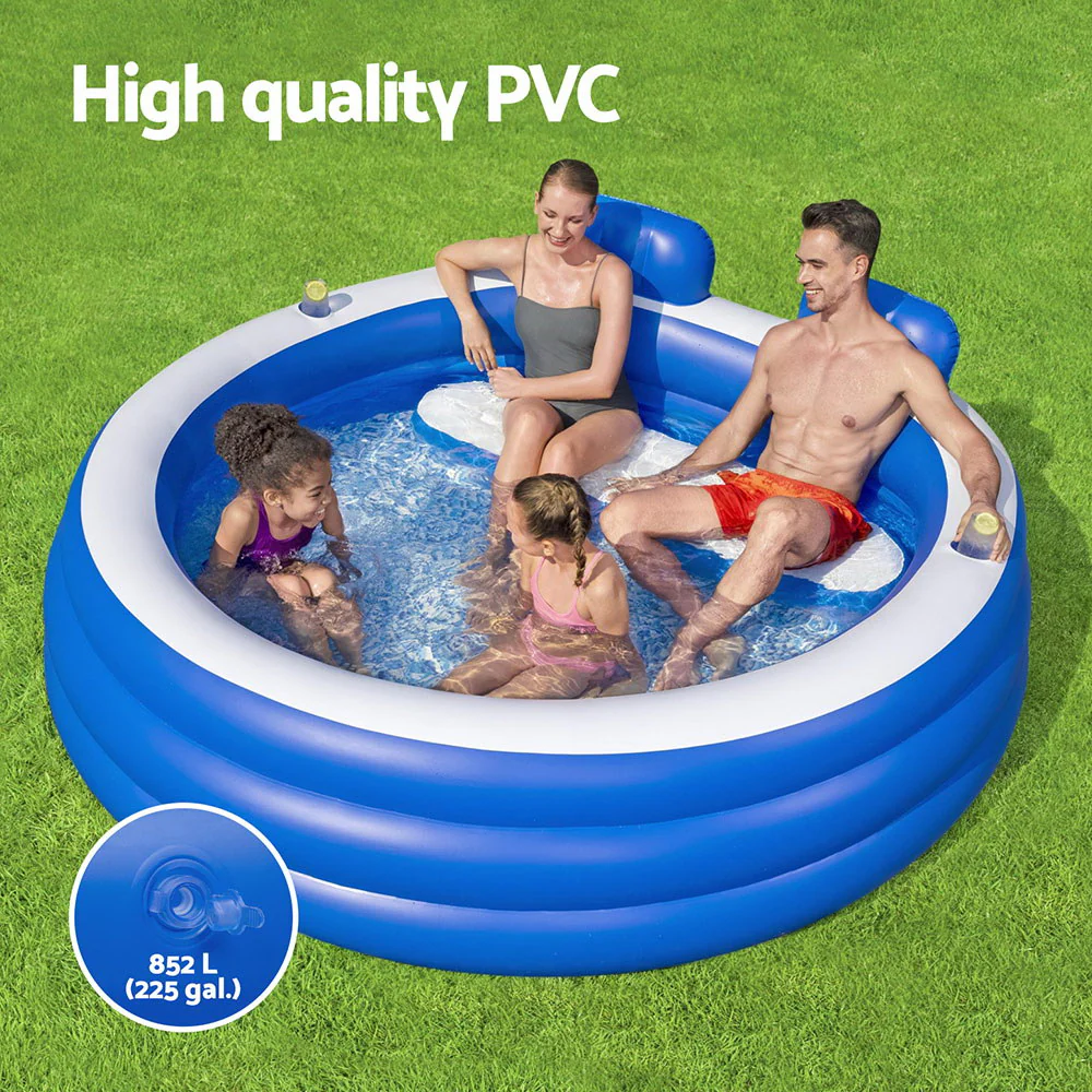 Bestway Kids Inflatable Pool Above Ground Pools Bench Seat Cup Holder 231x219cm - Nurns