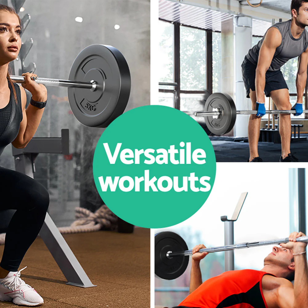 Everfit 18kg Barbell Set Weight Plates Bar Lifting Bench 168cm - Nurns