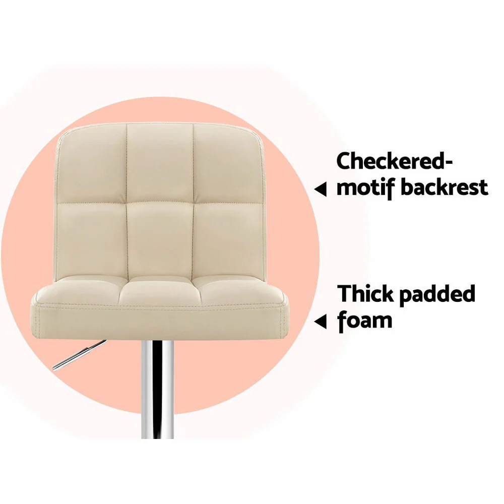 Set of 4 Chania PU Leather Gas Lift Bar Stools - Beige - Nurns