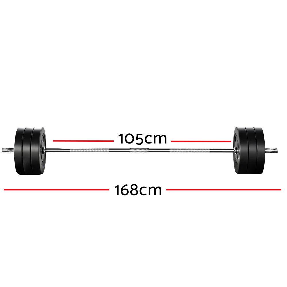 Everfit 68kg Barbell Set Weight Plates Bar Lifting Bench 168cm - Nurns