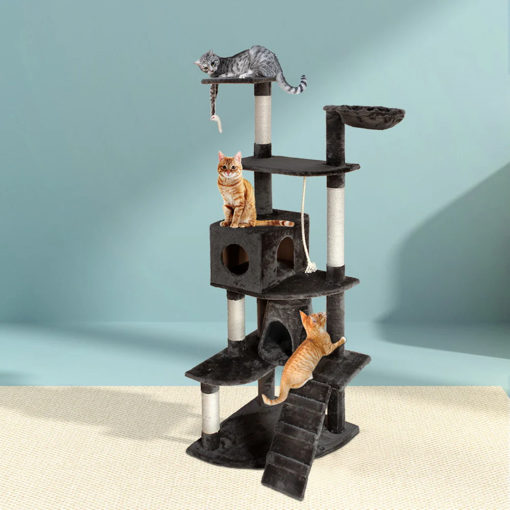 Cat Tree 193cm Trees Scratching Post Scratcher Tower Condo House Furniture Wood - Dark Grey - Nurns
