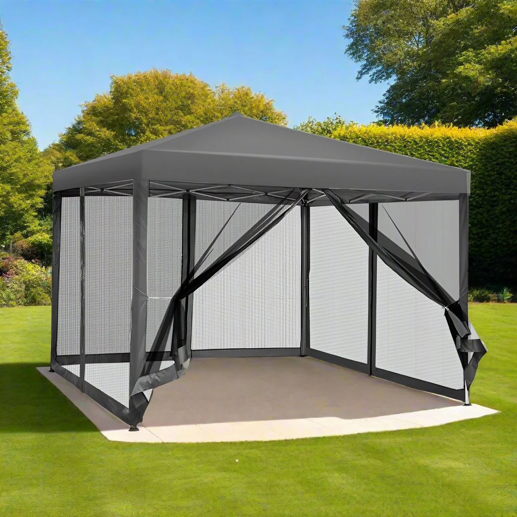 Instahut Gazebo Pop Up Marquee 3x3m Wedding Party Outdoor Camping Tent Canopy Shade Mesh Wall Grey - Nurns