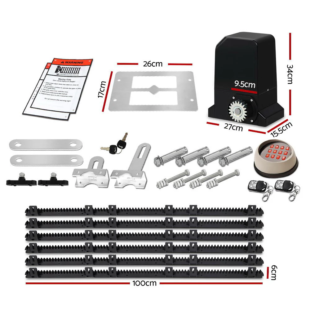 Auto Electric Sliding Gate Opener 1000kg Keypad 6m Rails - Nurns
