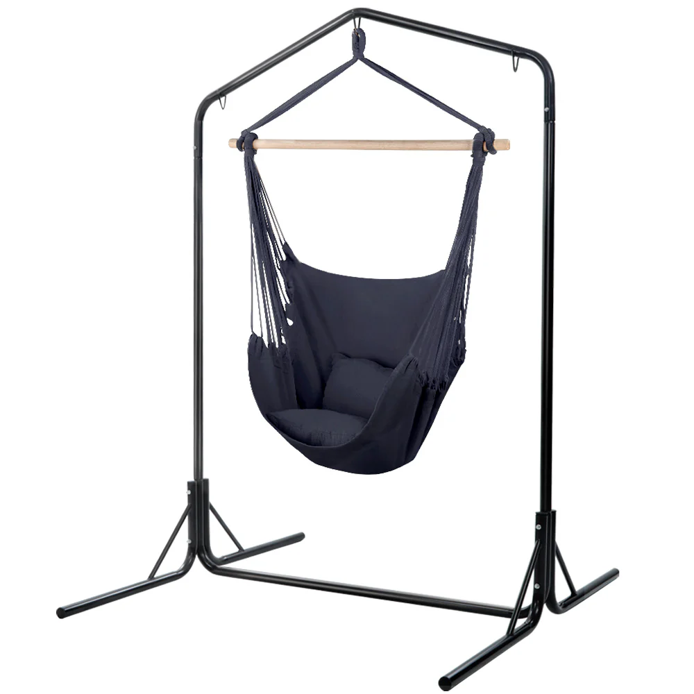 Outdoor Hammock Chair with Stand Swing Hanging Hammock with Pillow - Grey - Nurns