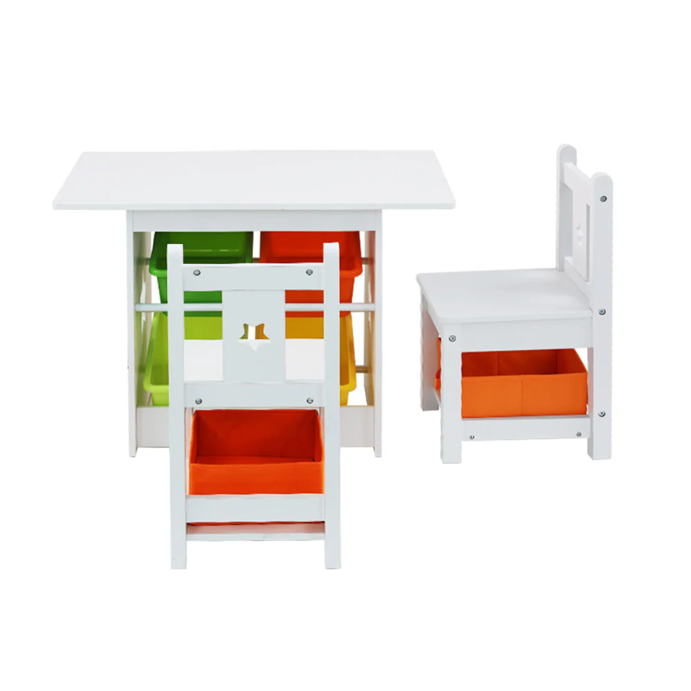 Prasad 3-Piece Kids Table & Chairs Set Children Furniture Play Toys Storage Box - White - Nurns