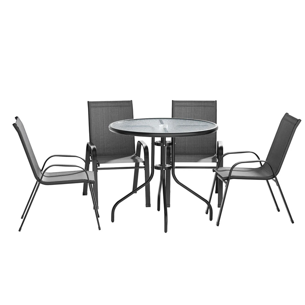 Yara 4-Seater Table and Chairs Patio Furniture 5-Piece Outdoor Dining Set - Grey - Nurns