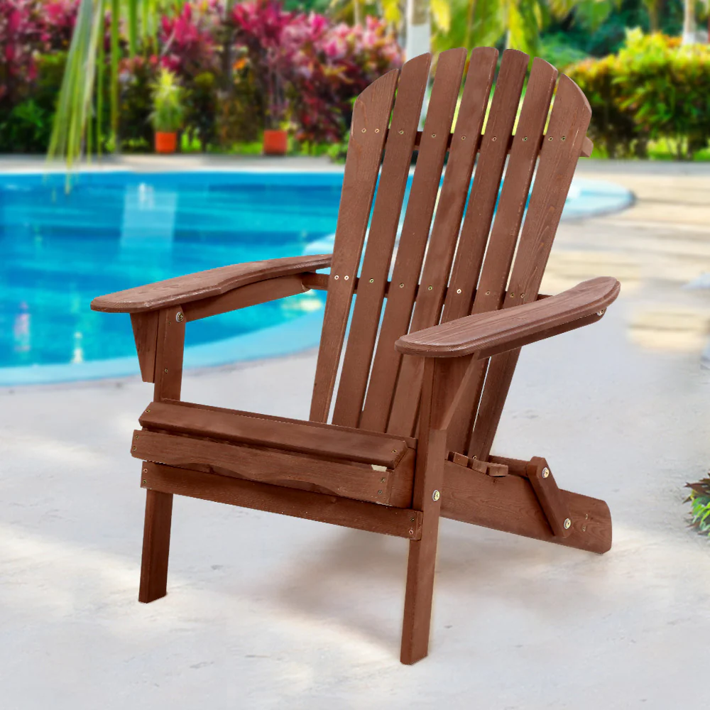 Adirondack Gardeon Outdoor Chairs Wooden Foldable Beach Chair Patio Furniture Brown - Nurns