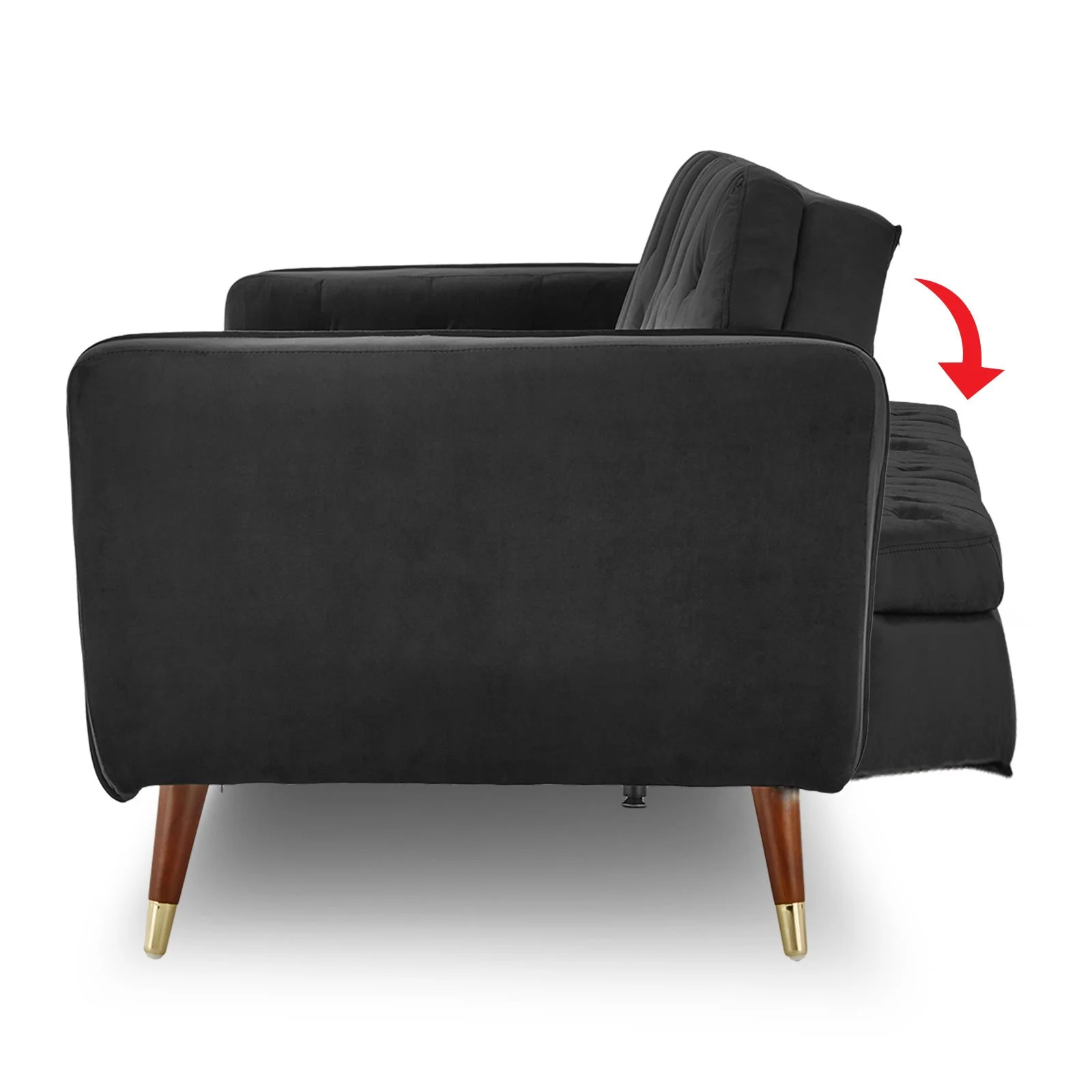 Marissa 2-Seater Faux Velvet Tufted Futon Sofa Bed Couch - Black - Nurns