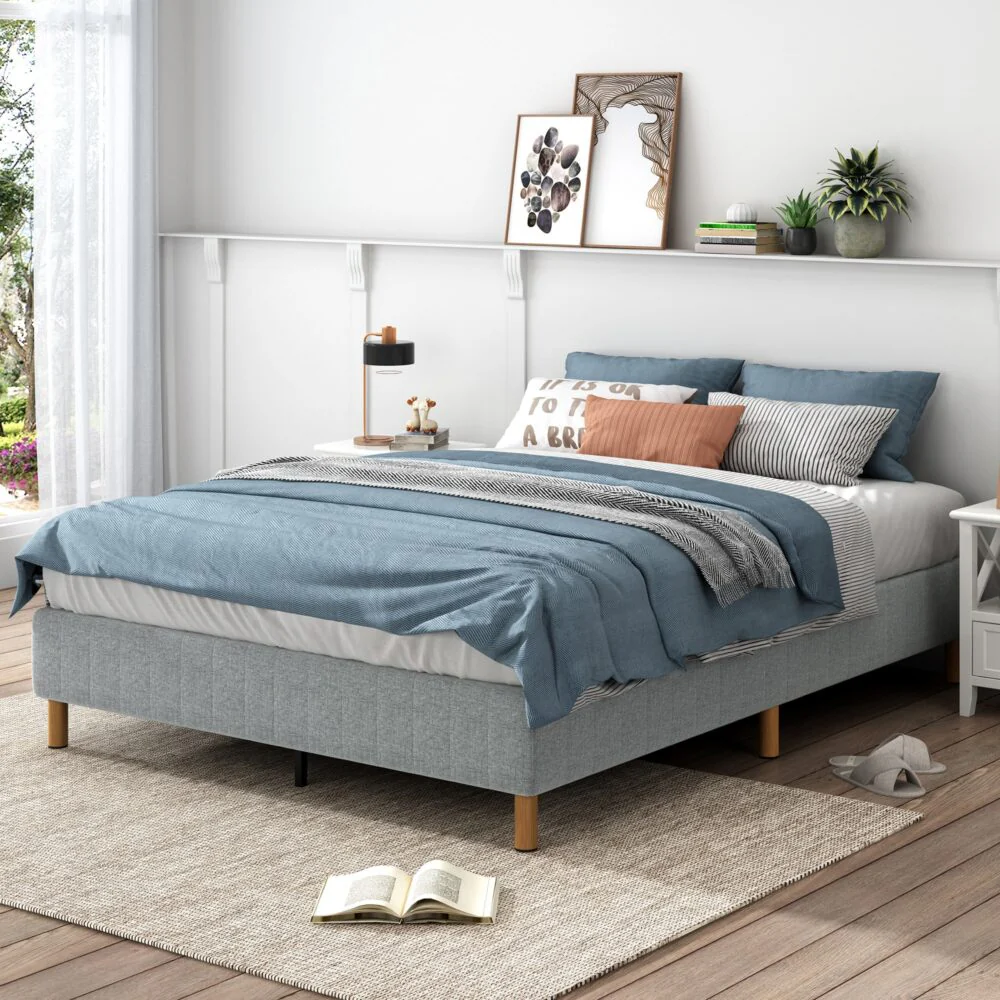 Vera Ensemble Bed Base Mattress Foundation with Metal Stats - Light Grey Double - Nurns