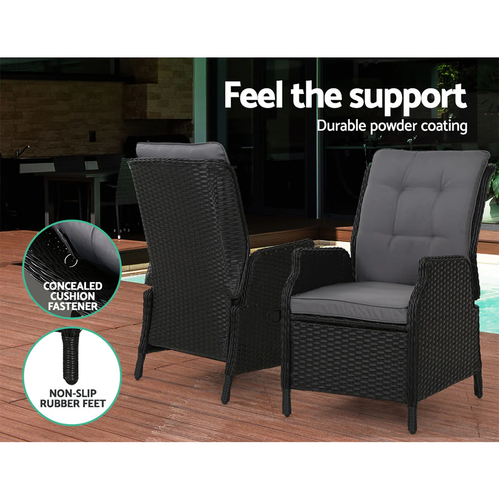 Yeovil Recliner Chair Outdoor Furniture Setting Patio Wicker Sofa Chair and Ottoman - Black - Nurns
