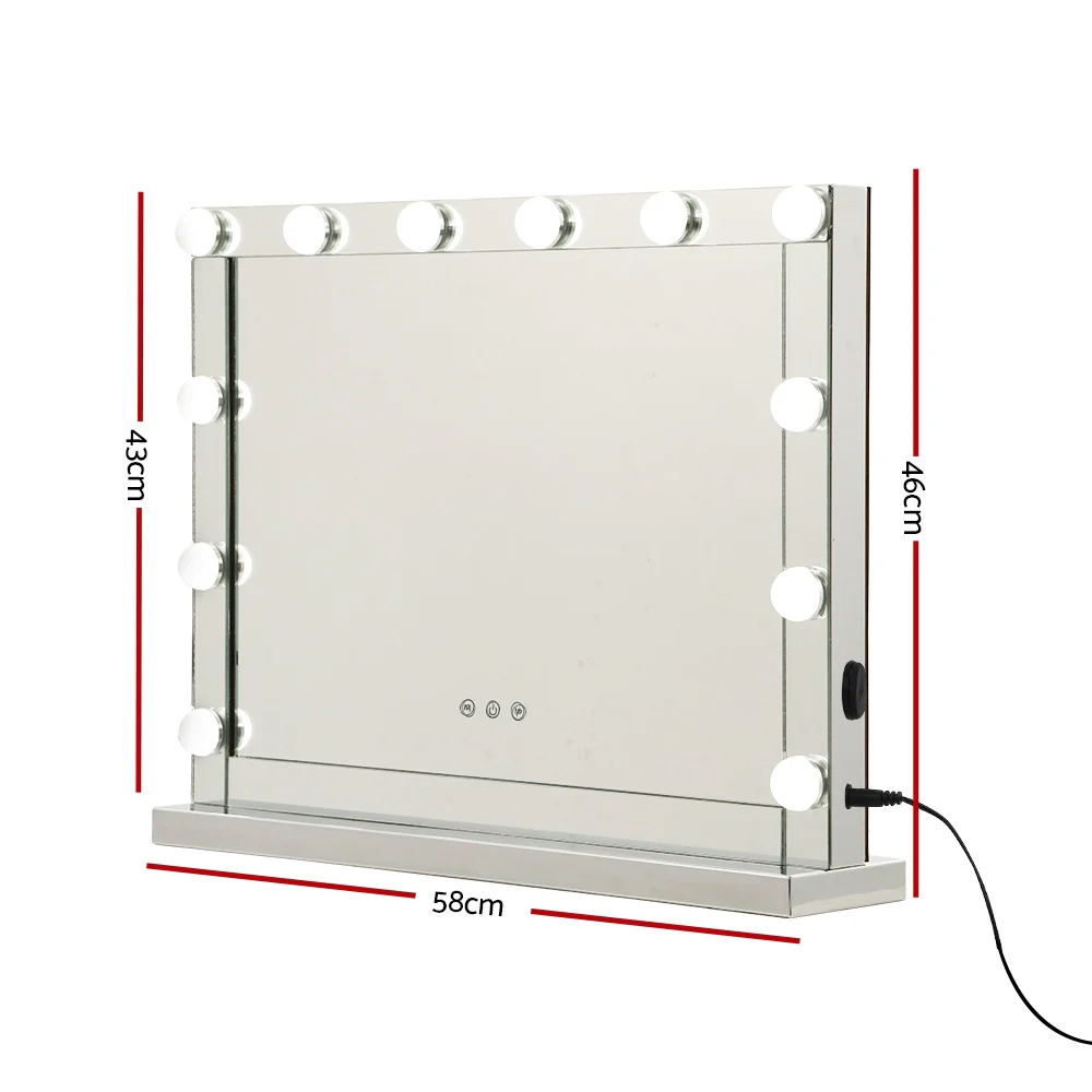 Hollywood Makeup Mirror With Light 12 LED Bulbs Vanity Lighted Silver 58cmx46cm - Nurns