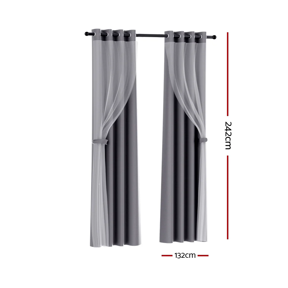 Set of 2 132x242cm Blockout Sheer Curtains Charcoal - Nurns