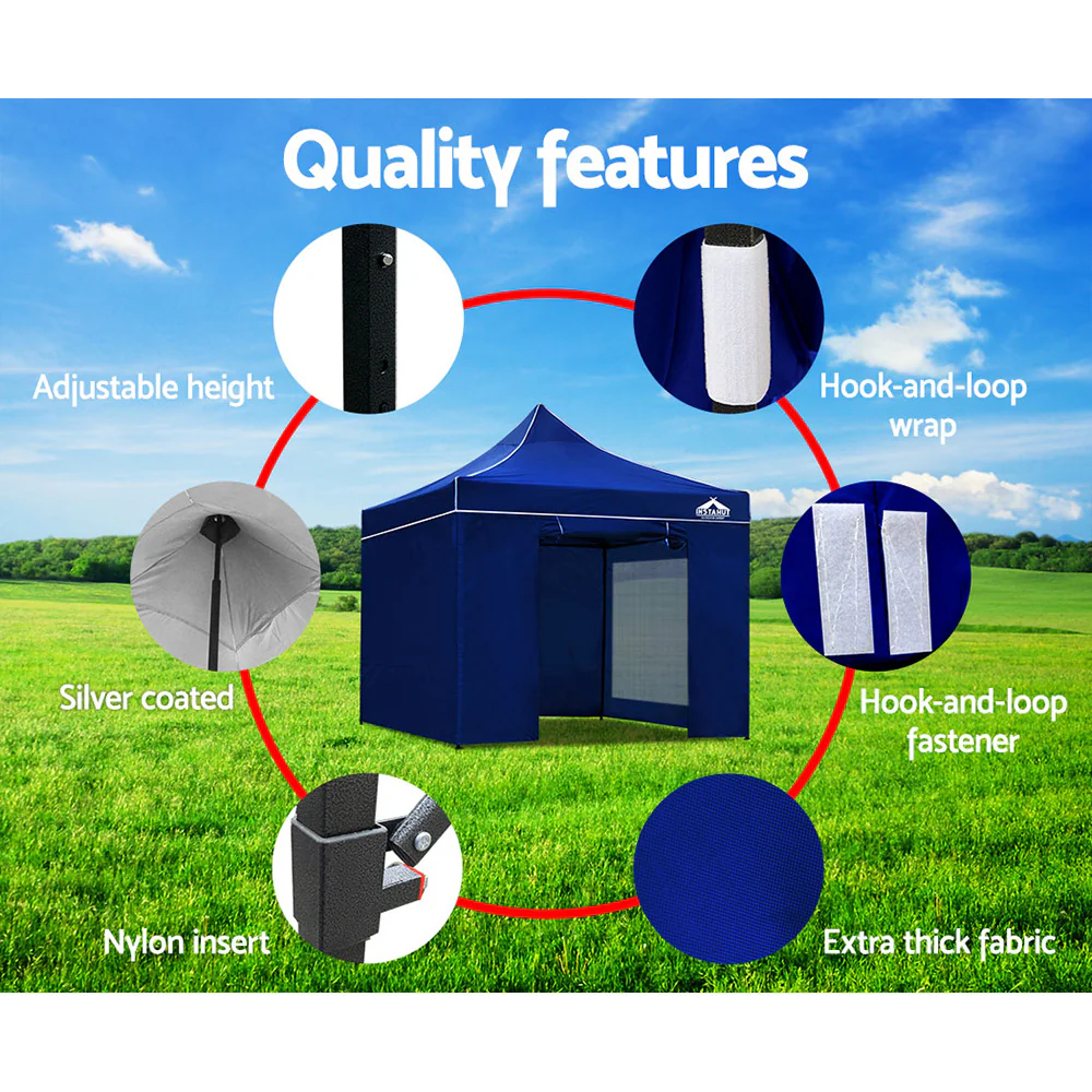 Instahut Gazebo Pop Up Marquee 3x3 Folding Tent Wedding Gazebos 500D Oxford Blue - Nurns