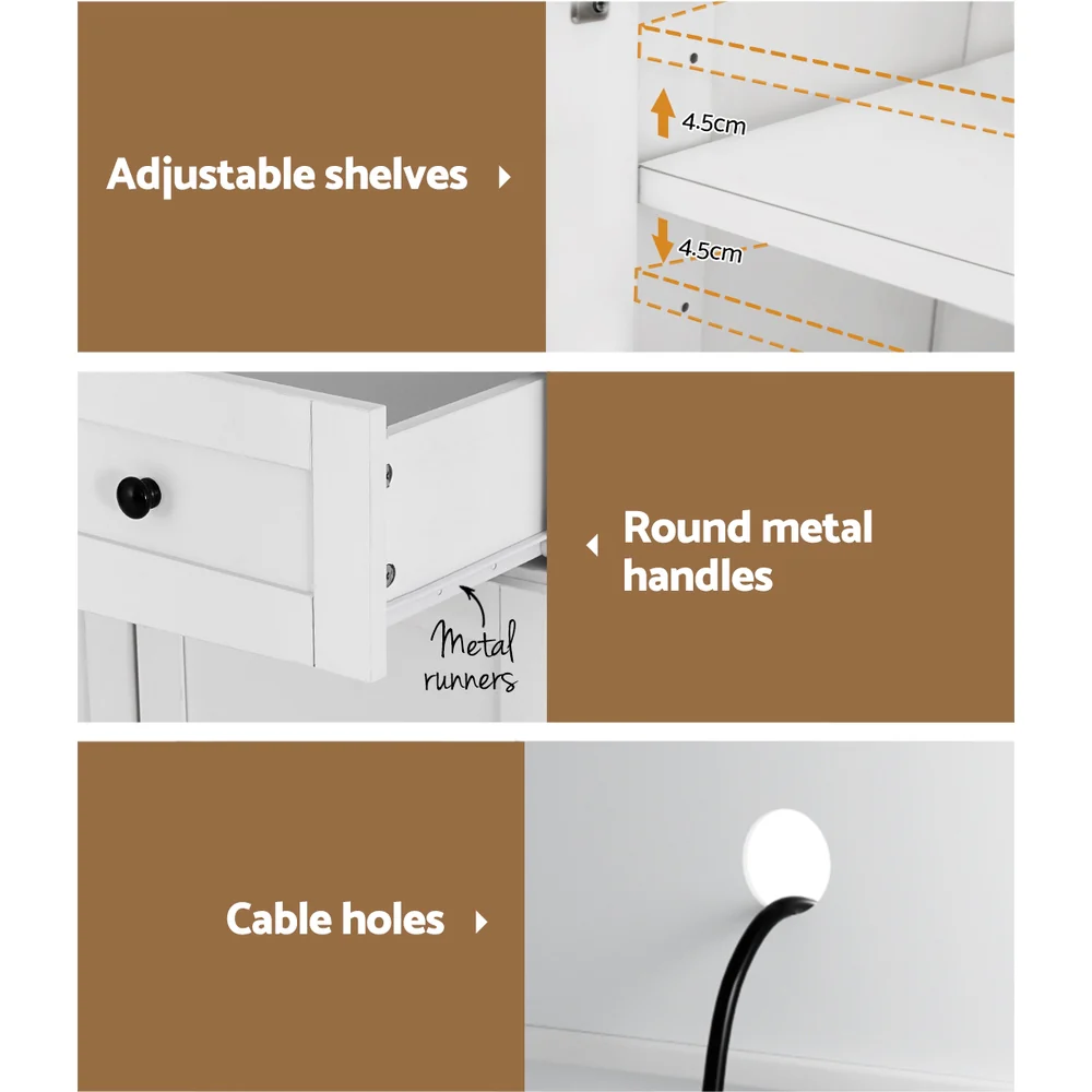 Cyprian Wooden Buffet Sideboard Cabinet Cupboard Pantry Storage Shelves Hutch - White - Nurns