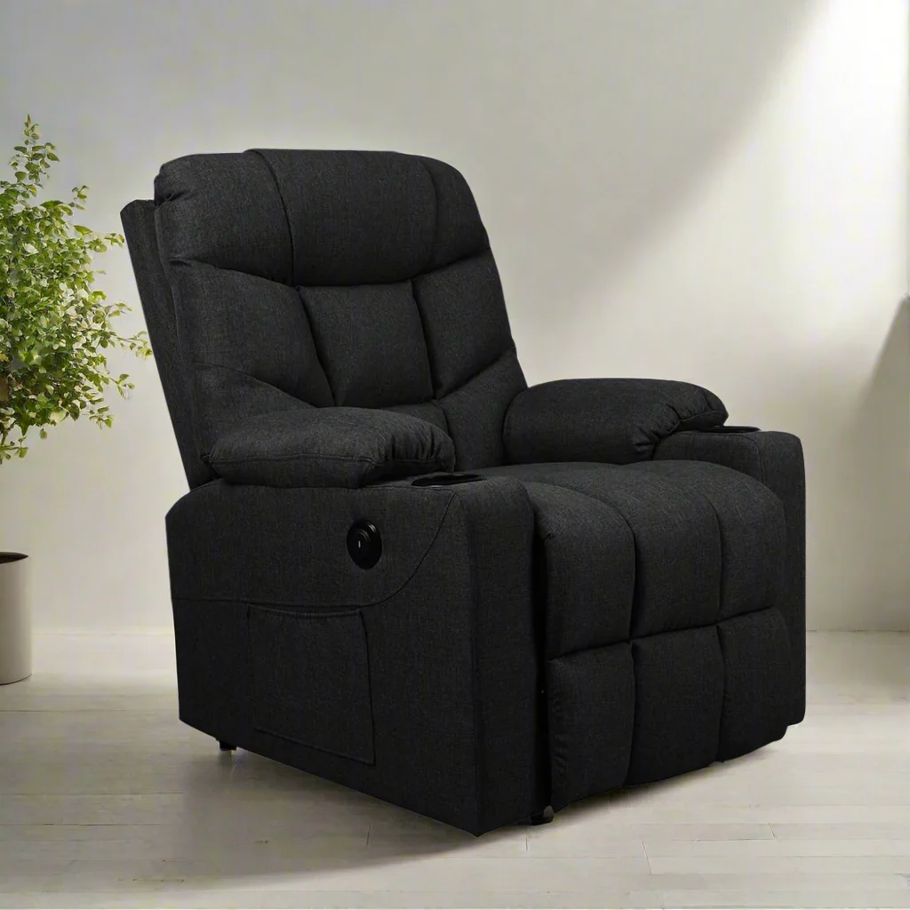 Medea Recliner Chair Electric Lift Chair Armchair Lounge Fabric USB Charge - Black - Nurns