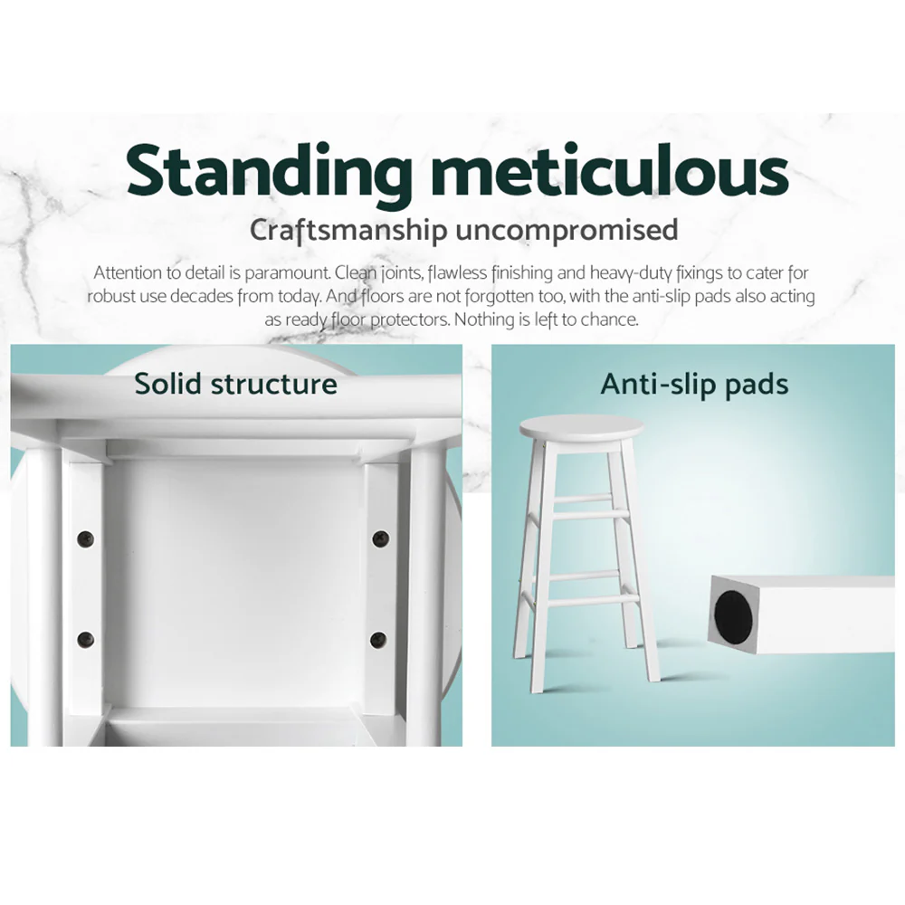 Set of 2 Lucerne Beech Wood Backless Bar Stools - White - Nurns