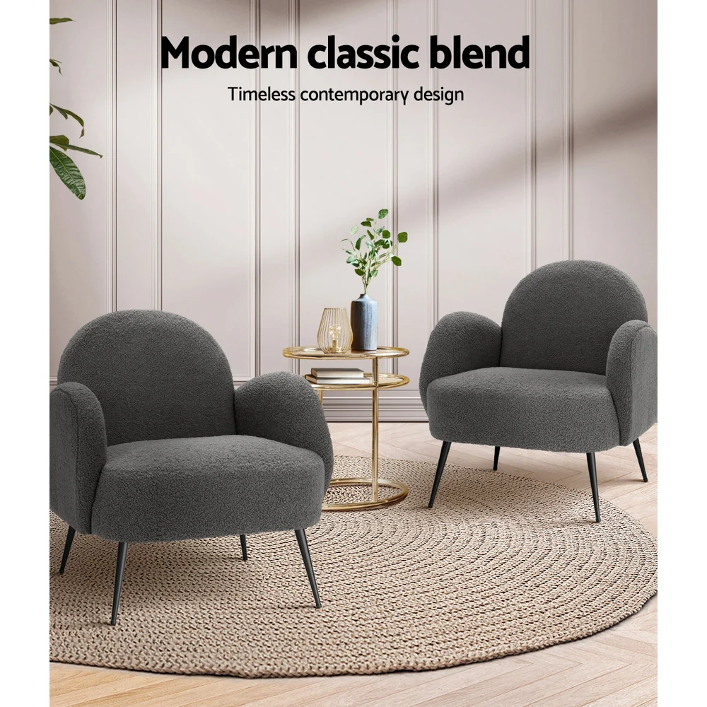 Mariana Accent Sherpa Bouclé Lounge Armchair - Charcoal - Nurns