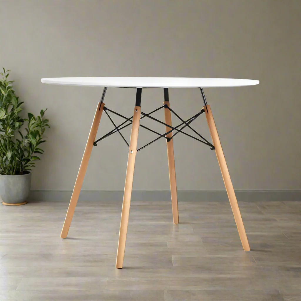 Dining Table Round 4 Seater Replica Tables Cafe Timber White 90cm - Nurns