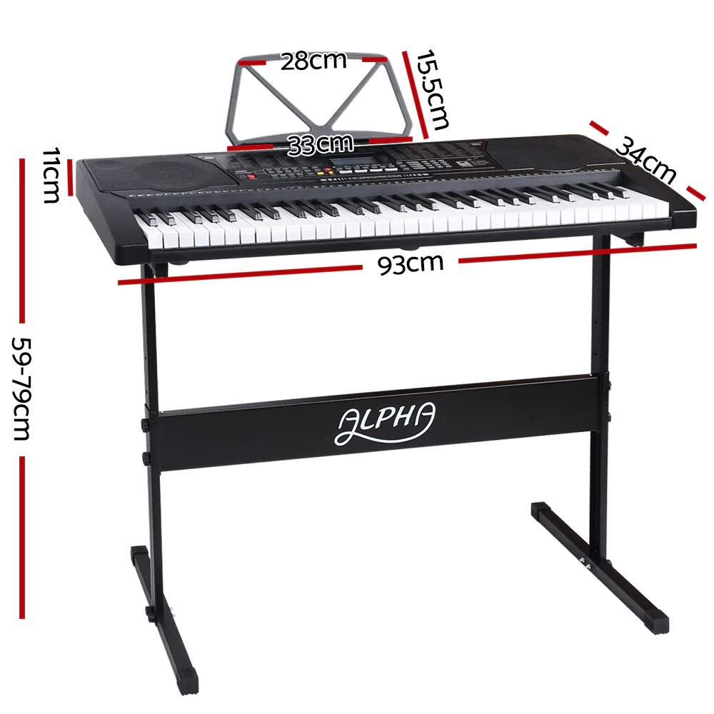 Alpha 61 Keys Electronic Piano Keyboard Digital Electric w/ Stand Lighted Black - Nurns