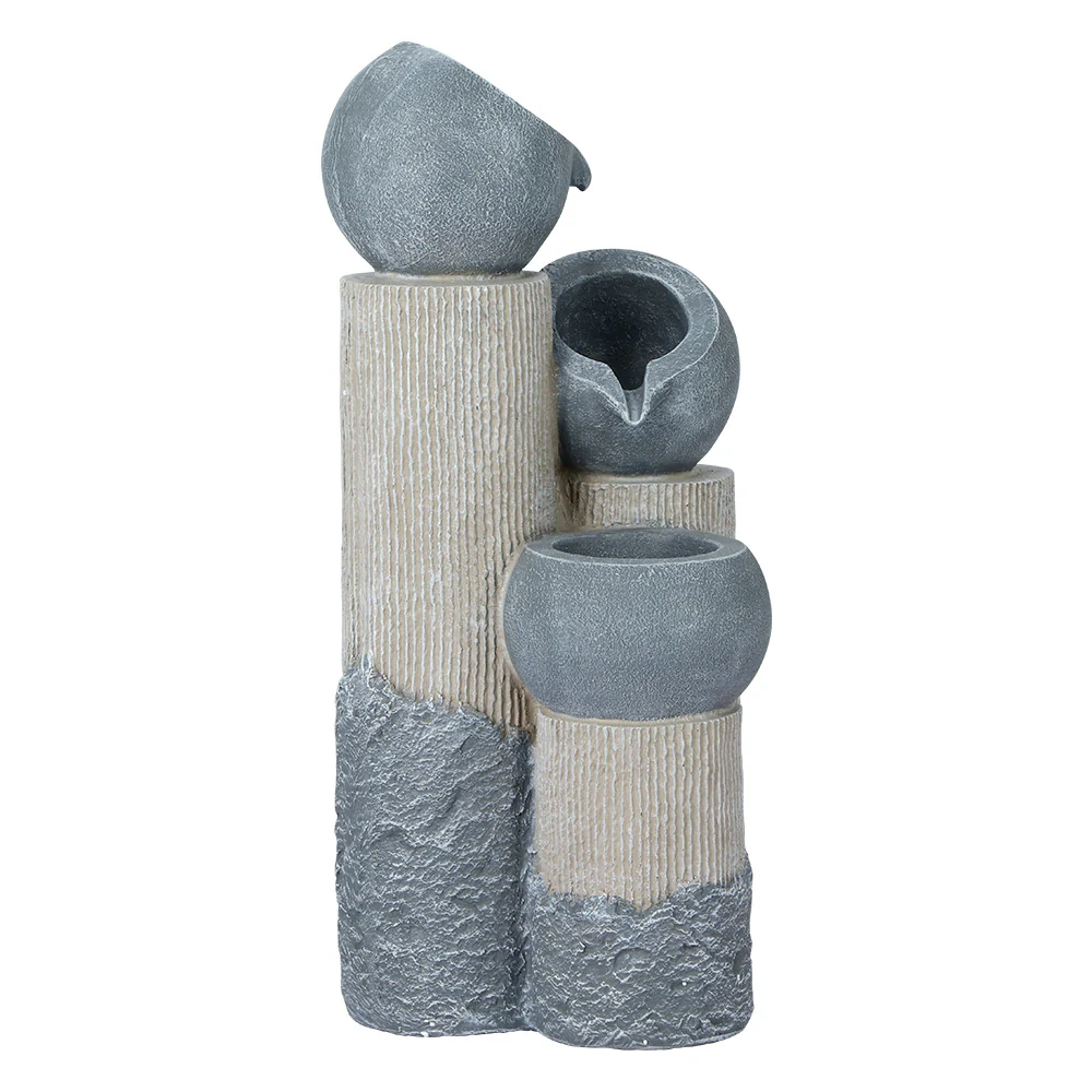 Solar Water Feature Cascading Fountain 3-Tier Pot LED Lights 76cm - Grey - Nurns