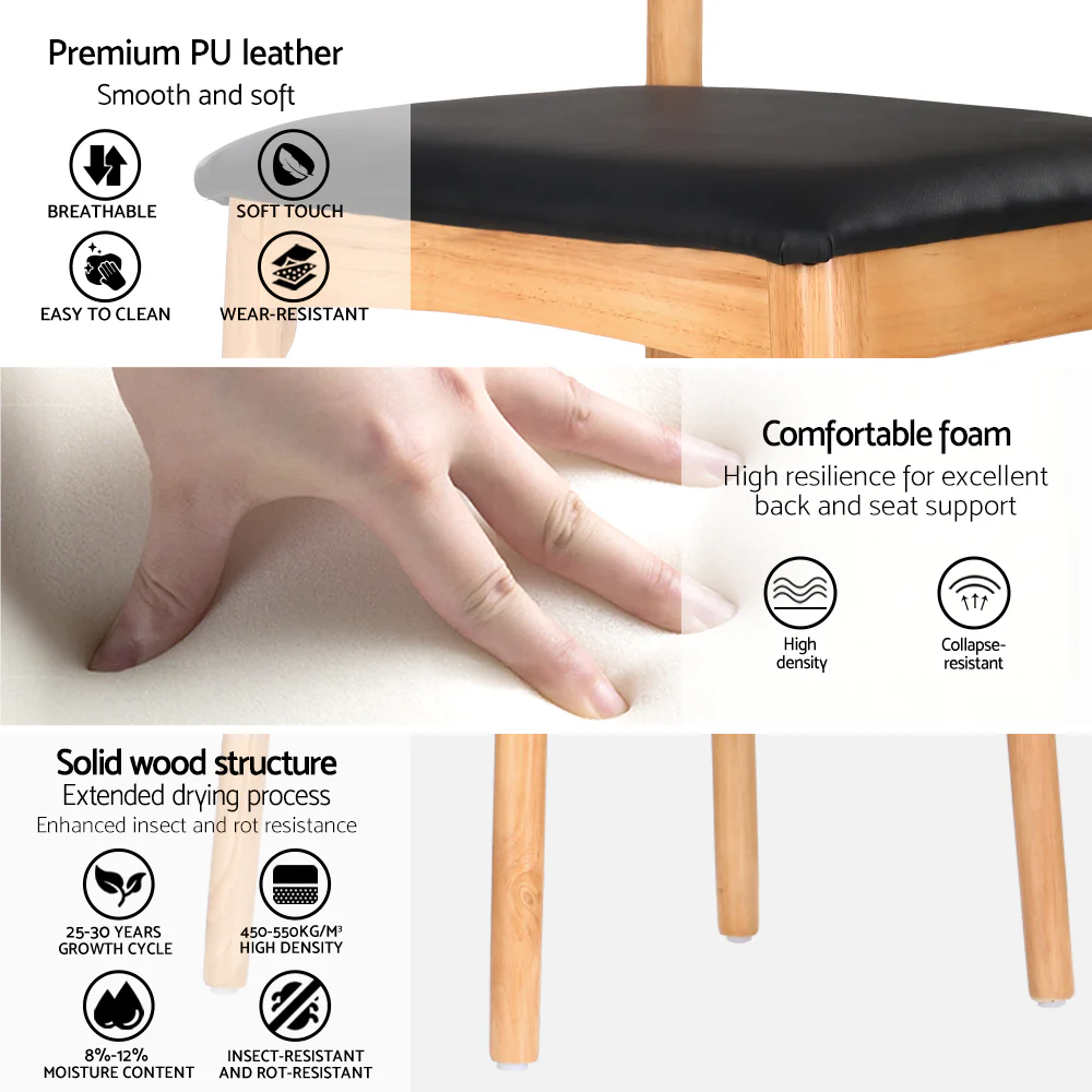 Esme Dining Chair Rubber Wood Leather Seat - Pine & Black - Nurns