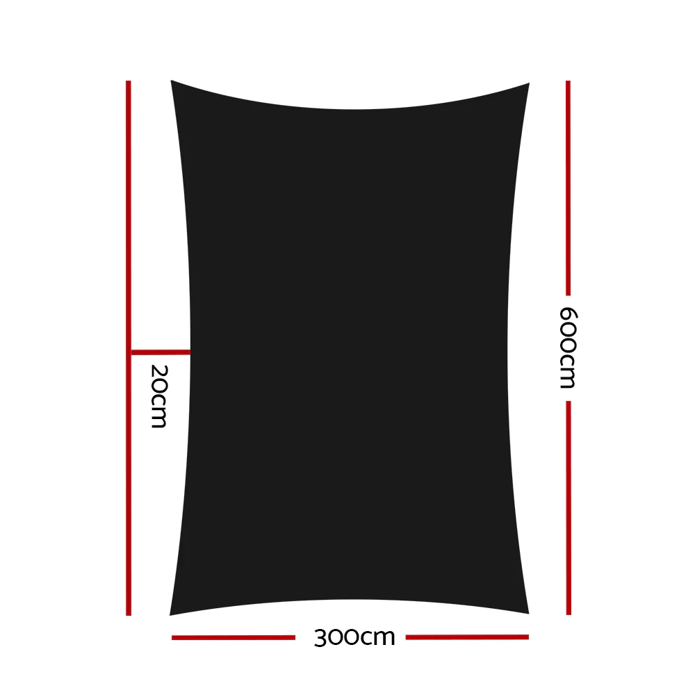 Instahut Shade Sail 3x6m Rectangle 280GSM 98% Black Shade Cloth - Nurns