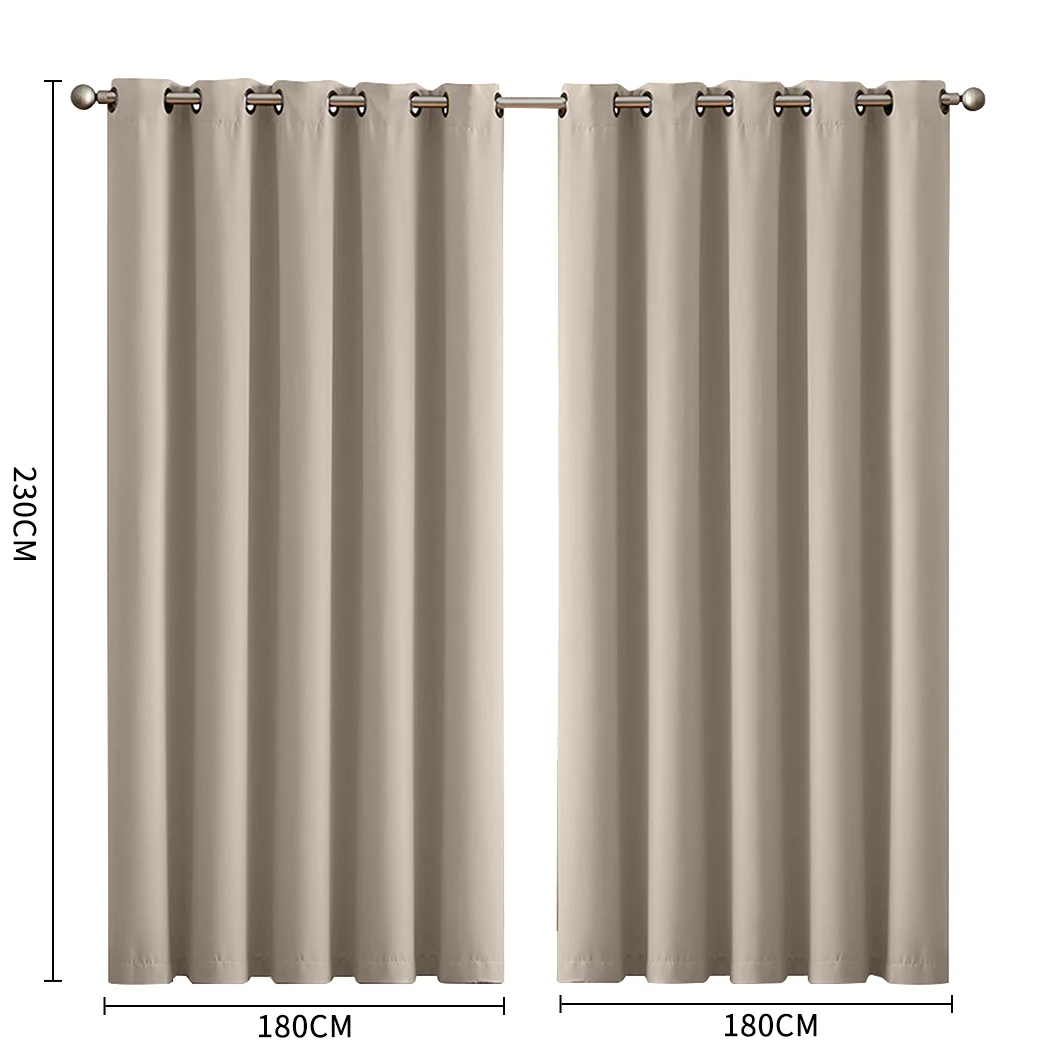 Set Of 2 Blockout Curtains Panels 3 Layers Eyelet Room Darkening 180X230Cm Beige - Nurns