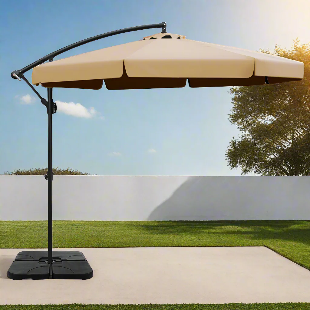 Instahut 3m Outdoor Umbrella w/Base Cantilever Garden Beach Patio Beige - Nurns