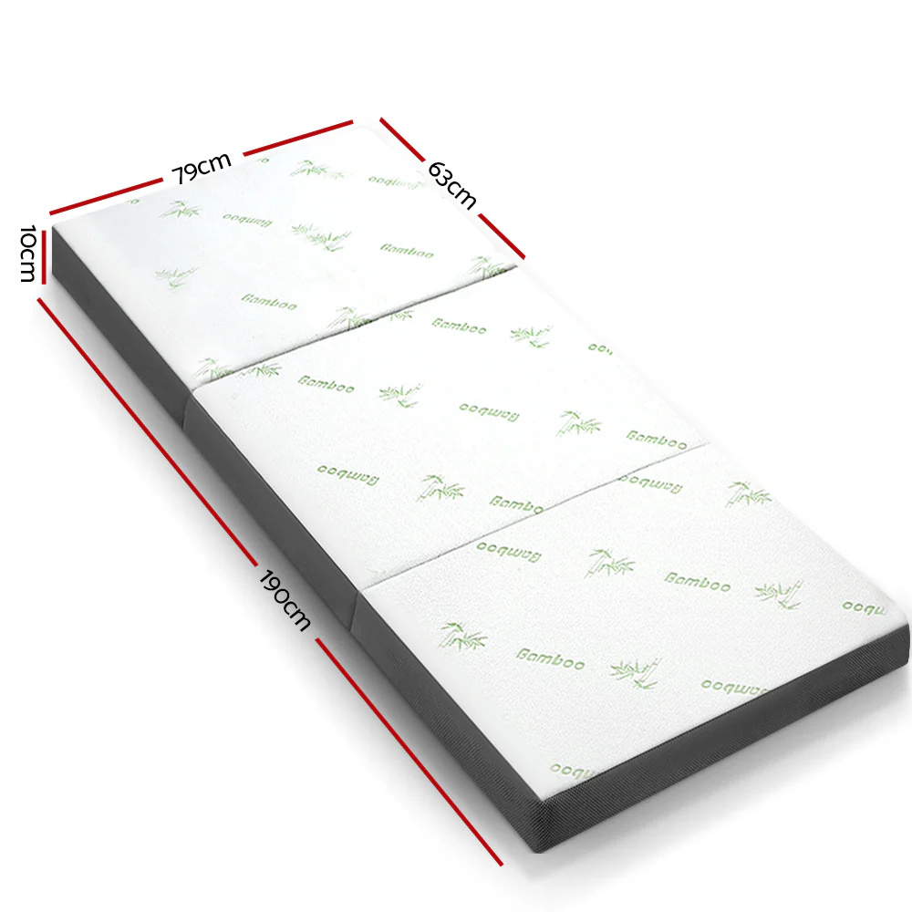 Natalie 10cm Folding Foam Portable Mattress Bamboo Fabric - Single - Nurns