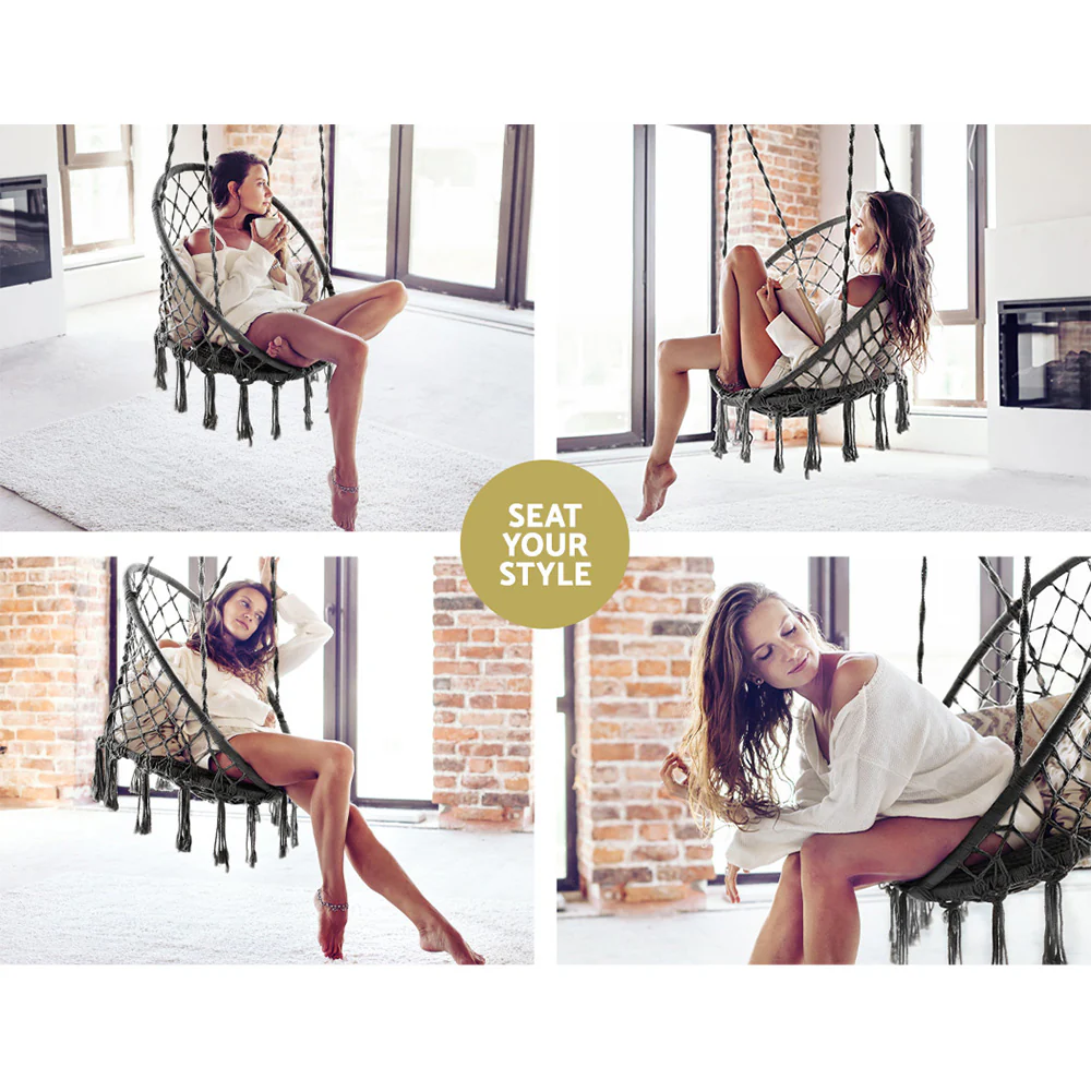 Hammock Chair Outdoor Hanging Macrame Cotton Indoor - Grey - Nurns