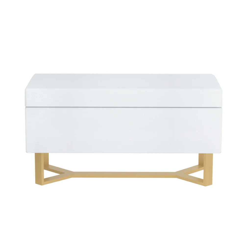 Storage Ottoman Blanket Box Criss-Cross Linen - White - Nurns