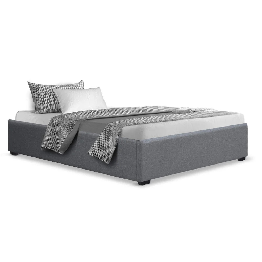 Mimosa Gas Lift Bed Frame Base With Storage Platform Fabric - Grey King Single - Nurns