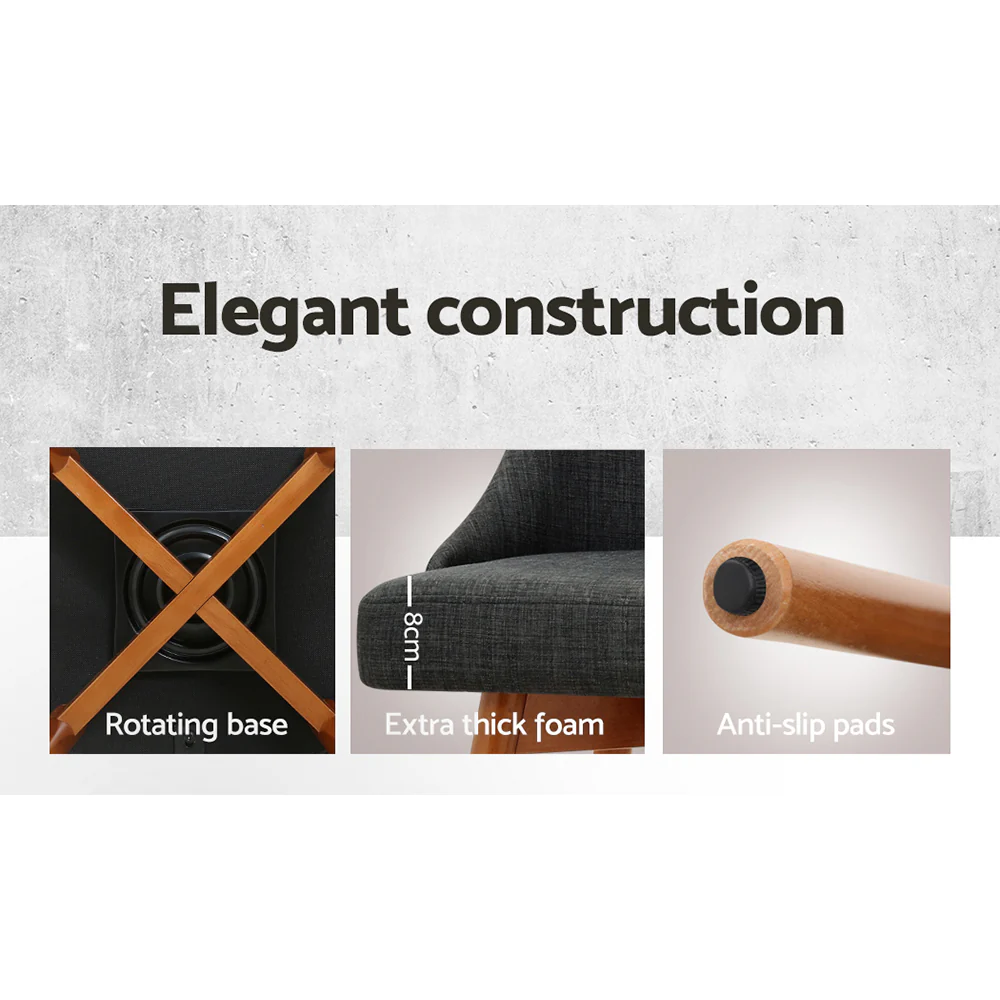 Set of 4 Vicenza Wooden Fabric Bar Stools Square Footrest - Charcoal - Nurns