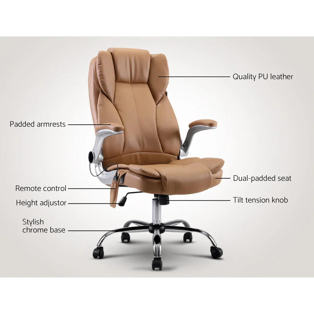 Artiss 8 Point Massage Office Chair Pu Leather Espresso - Nurns