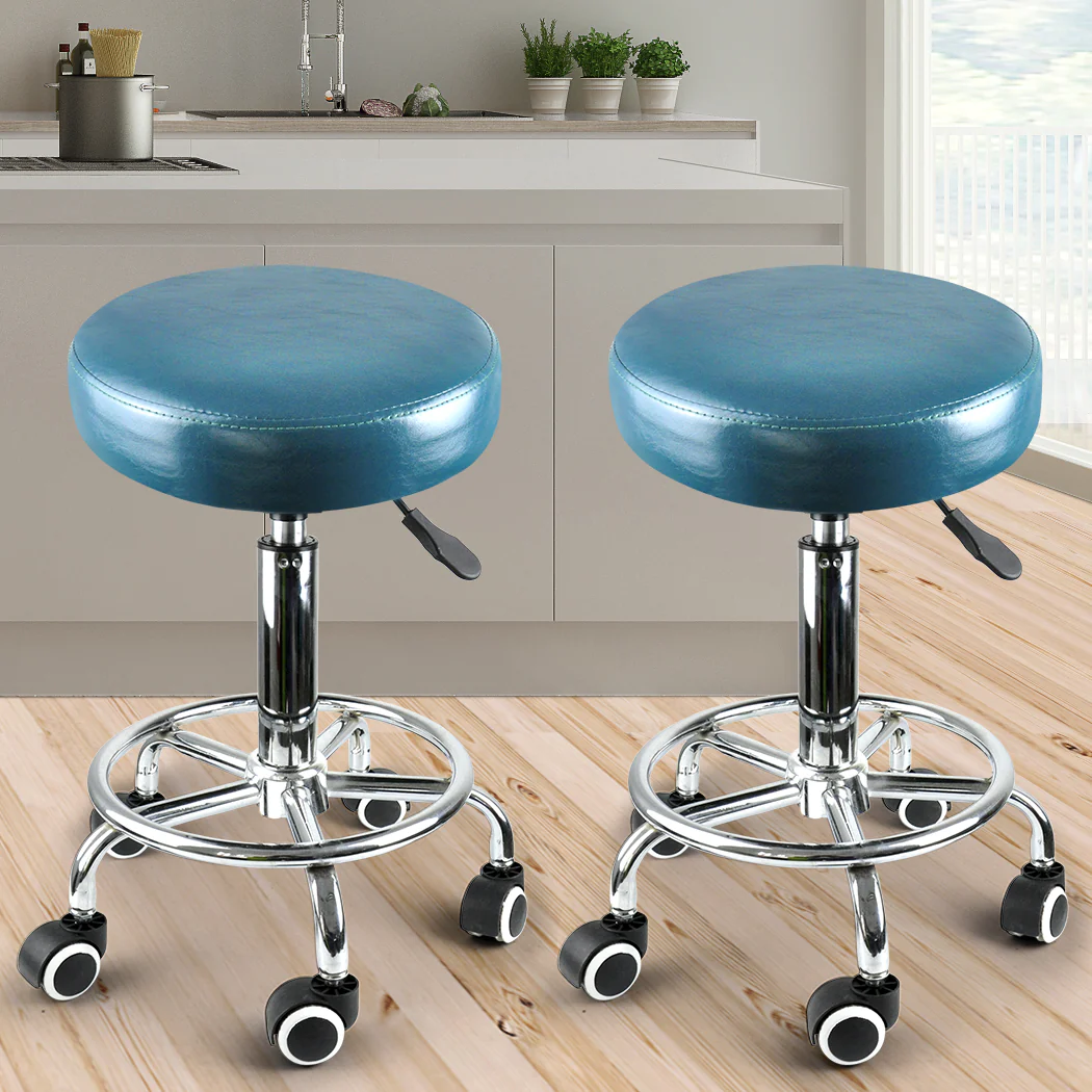 Set of 2 Swivel Salon Barstool Hairdressing Stool Barber Chair Equipment Beauty Teal - Nurns