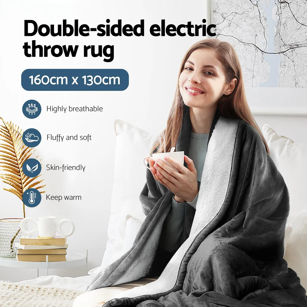 Watson Electric Throw Soft Blanket Rug Heated Washable Snuggle Flannel Winter - Grey - Nurns