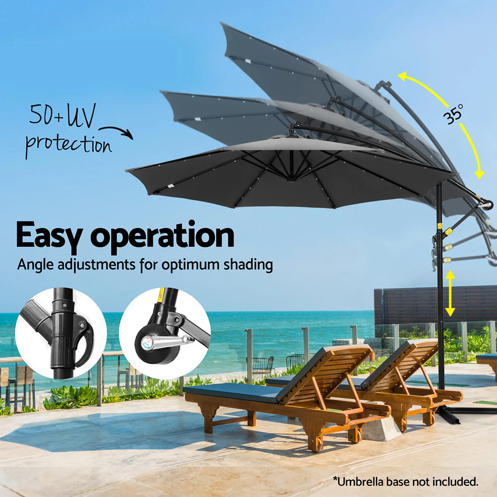 Instahut Outdoor Umbrella 3M Cantilever Beach LED Garden Shade Patio Charcoal - Nurns