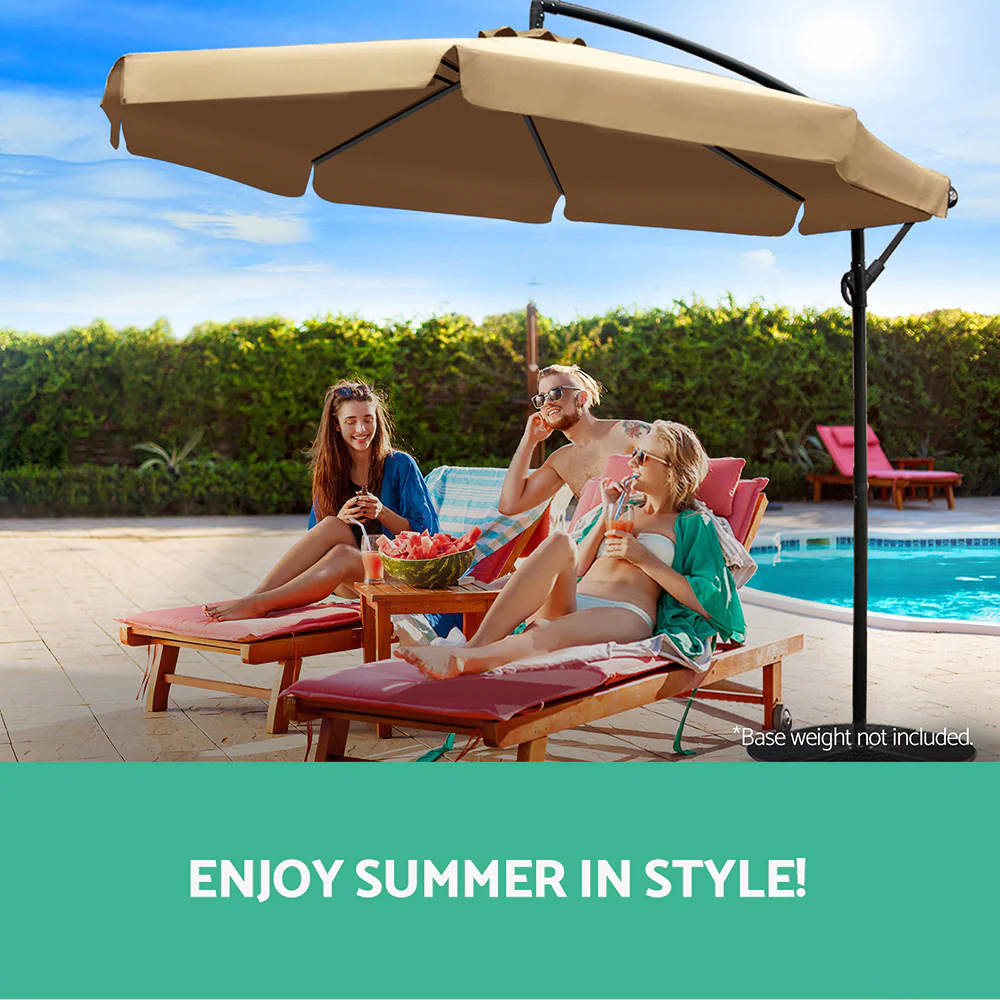 Instahut 3m Outdoor Umbrella Cantilever Garden Beach Patio Beige - Nurns