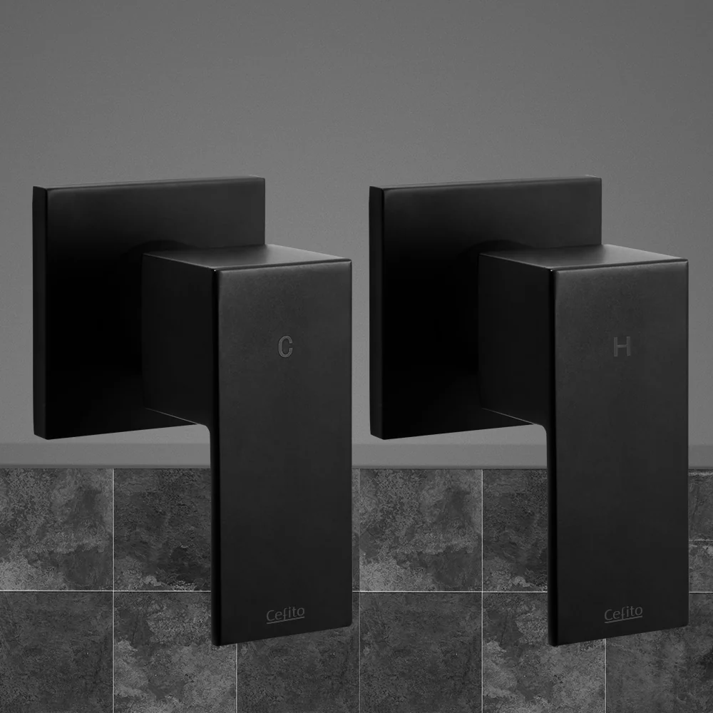 Shower Twins Tap Wall Bath Taps Brass Hot Cold Basin Bathroom Black - Nurns