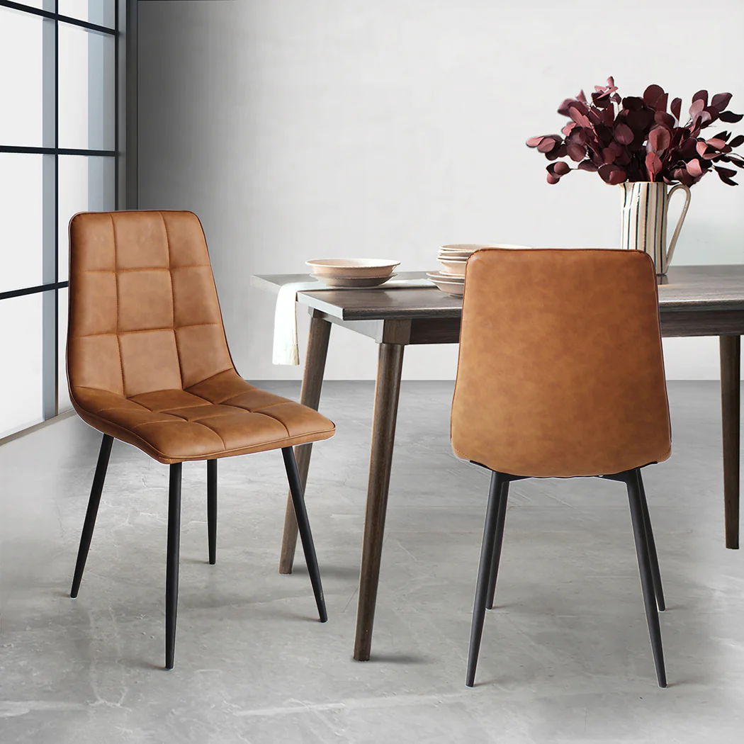Avery Set of 4 Dining Chairs Kitchen Table Lounge Room Padded Seat PU Leather - Brown - Nurns