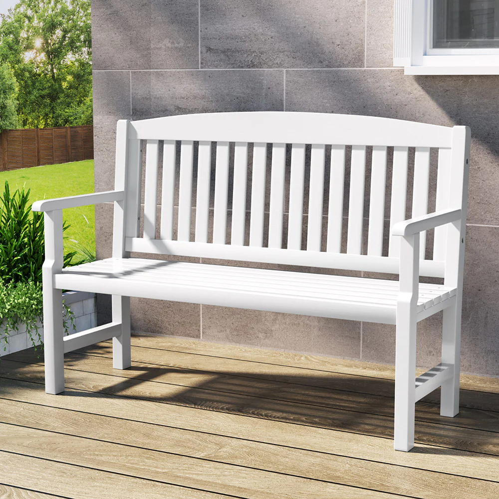 Emeric Outdoor Garden Bench Seat Wooden Chair Patio Furniture Timber Lounge - White - Nurns