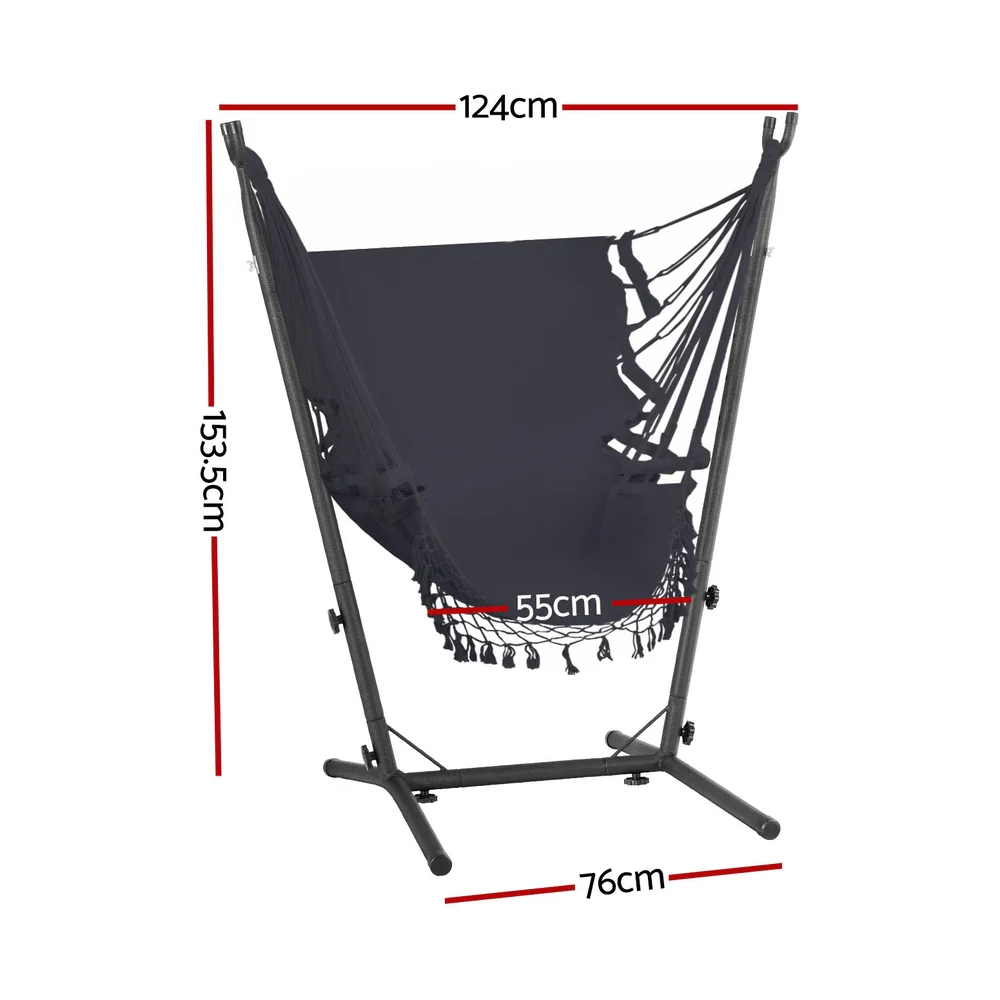 Hammock Chair Outdoor Camping Hanging with Stand 150x90cm - Grey - Nurns