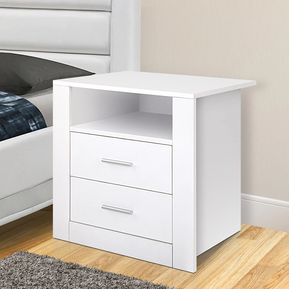 Eustache Wooden Bedside Tables Storage Cabinet Side Table with 2 Drawers - White - Nurns