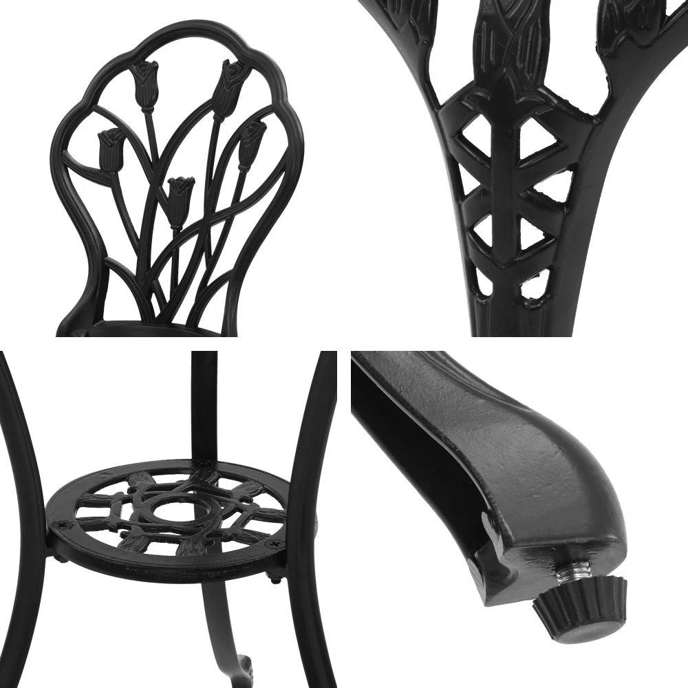 Ciaran 2-Seater Cast Aluminium Table Chair Patio 3-Piece Outdoor Setting - Black - Nurns